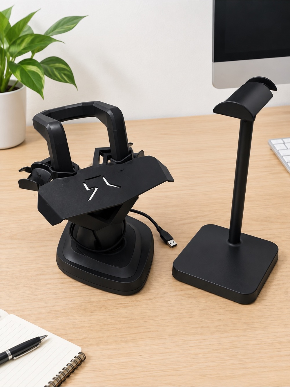 VR/Oculus Headset Holder + Headphone Stand Bundle – Black